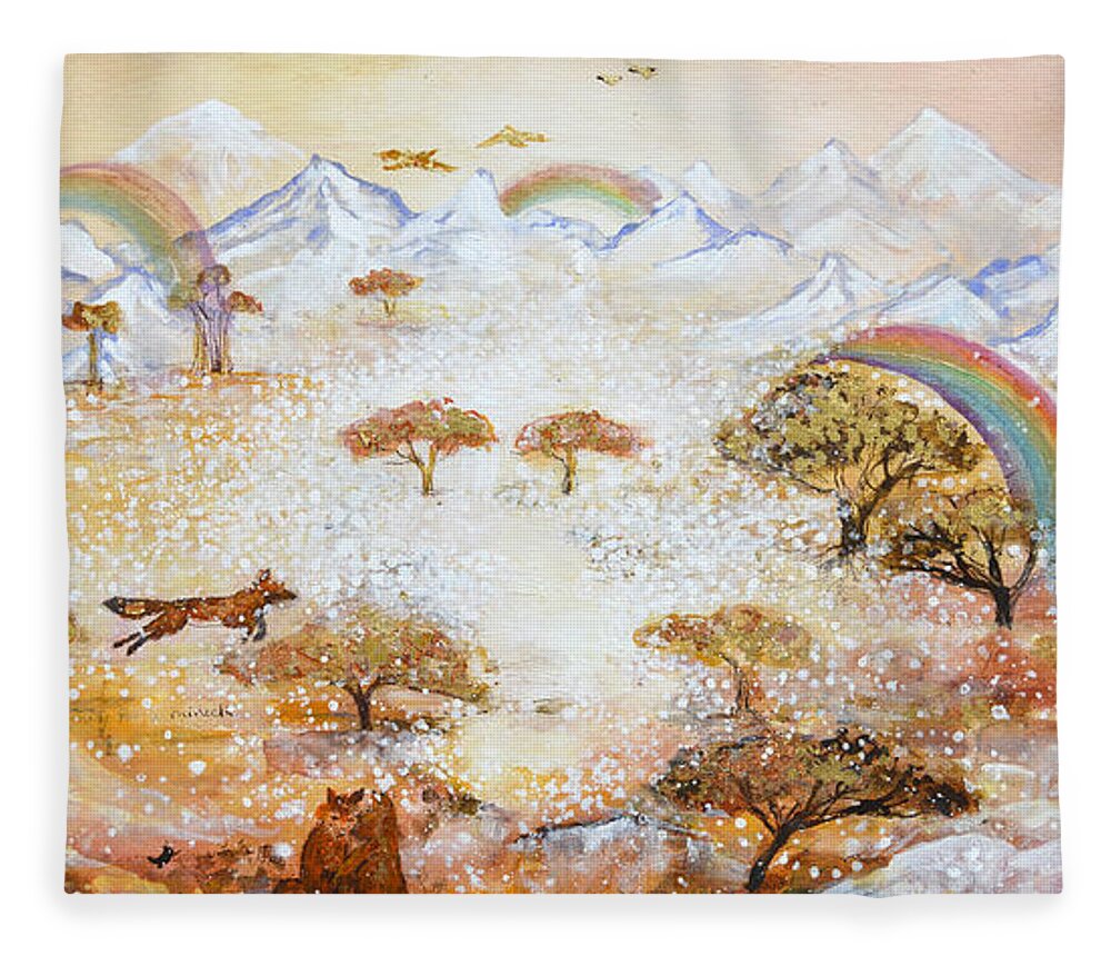 Fox Fleece Blanket featuring the painting Running With The Foxes by Ashleigh Dyan Bayer