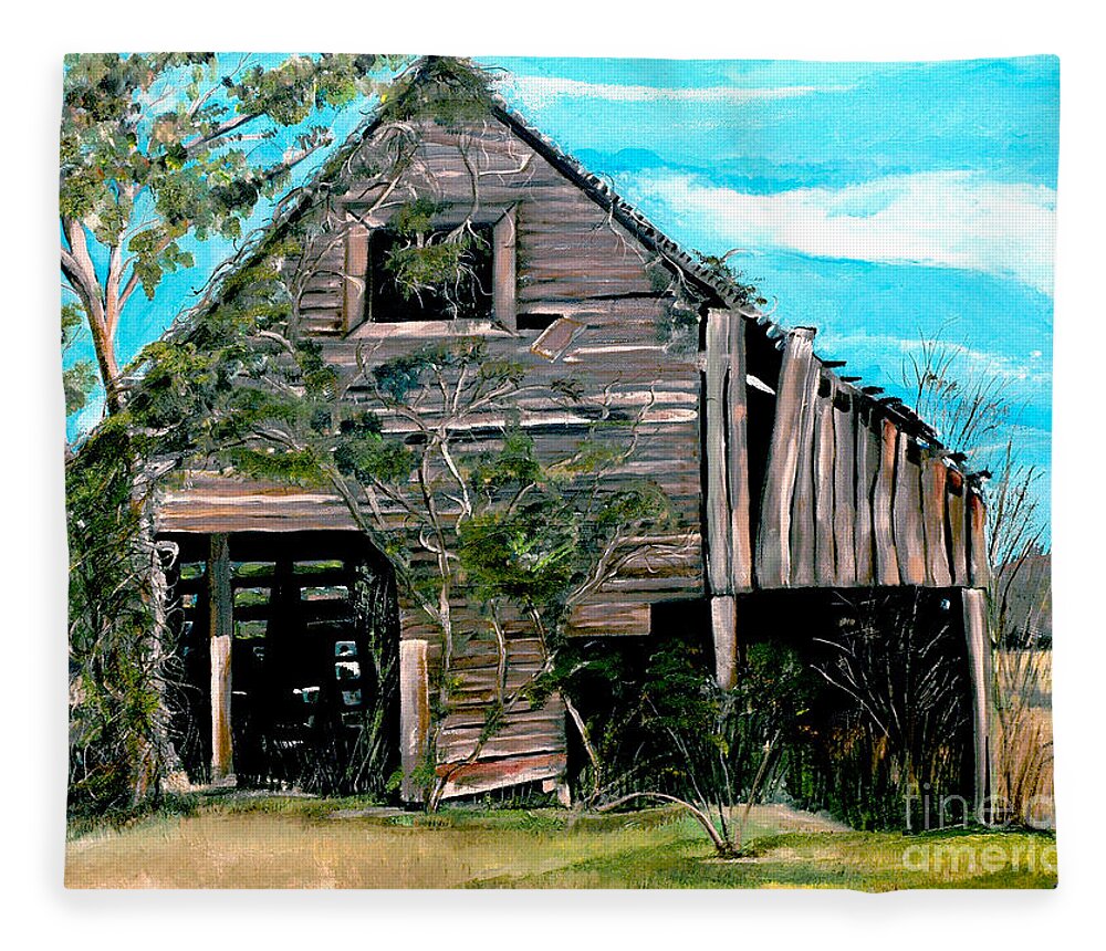 Tennessee Barn Fleece Blanket featuring the painting Rustic Barn - Mooresburg - Tennessee by Jan Dappen