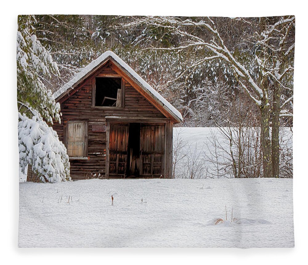  Scenic Vermont Photographs Fleece Blanket featuring the photograph Rustic Shack In Snow by Jeff Folger