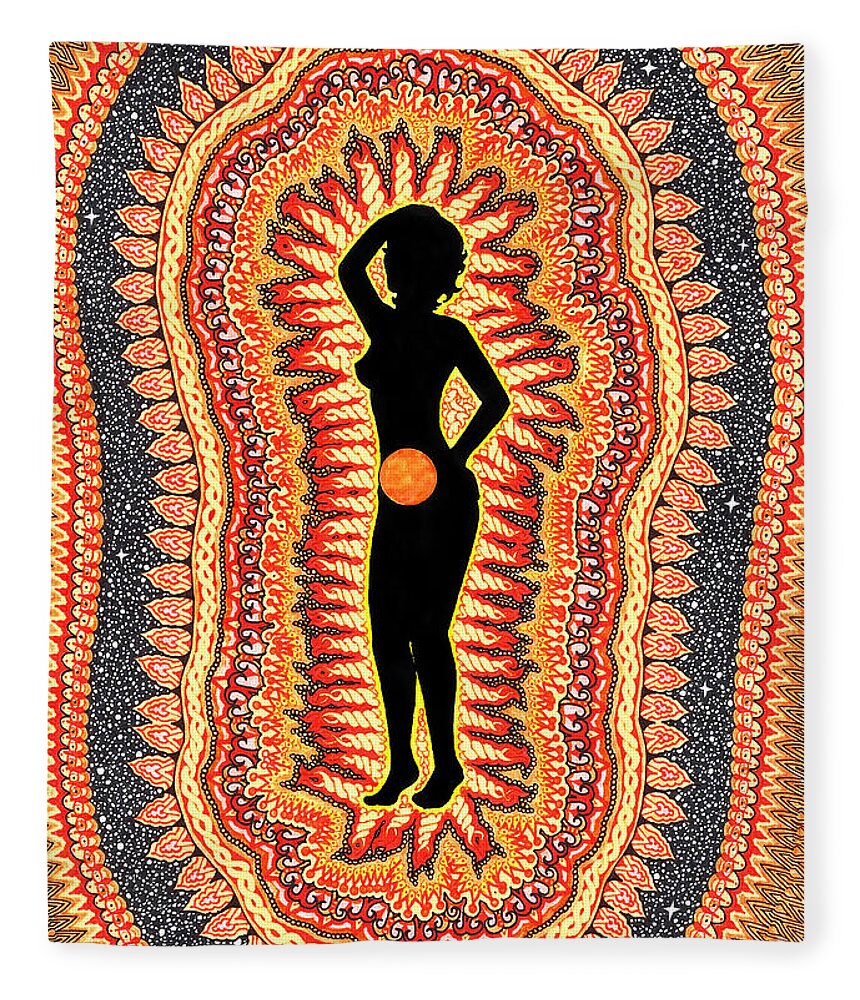 Chakras Fleece Blanket featuring the drawing Sacral Chakra Swadhisthana by Baruska A Michalcikova