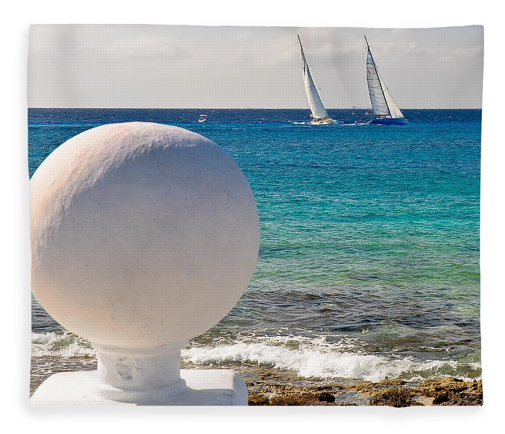 Cozumel Fleece Blanket featuring the photograph Sailboats Racing in Cozumel by Mitchell R Grosky