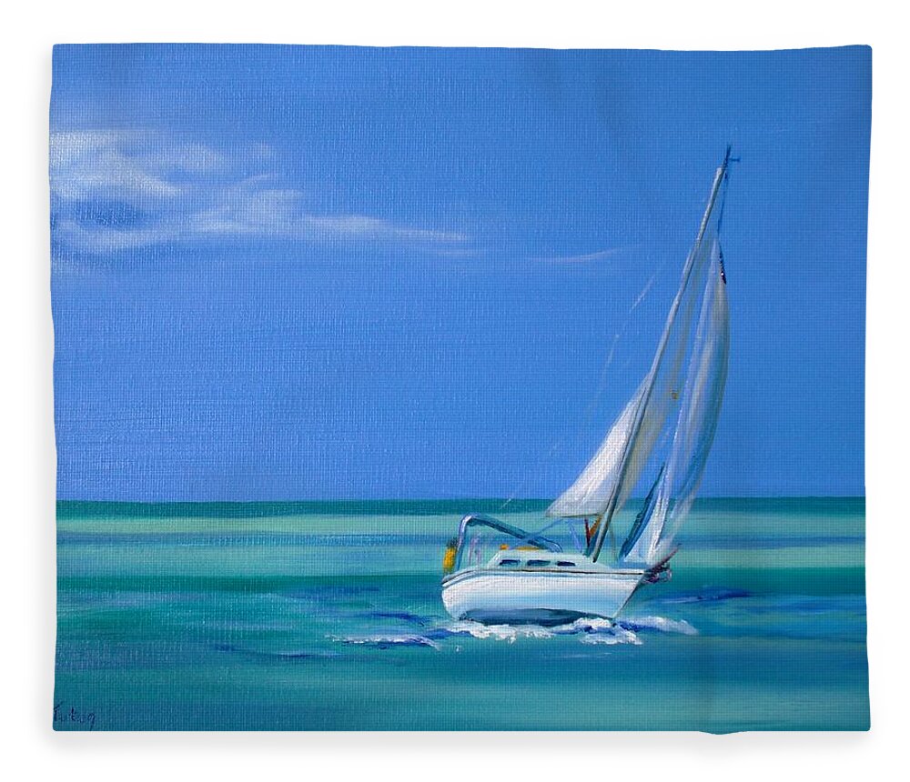 Boat Fleece Blanket featuring the painting Sailing the Seas by Donna Tuten