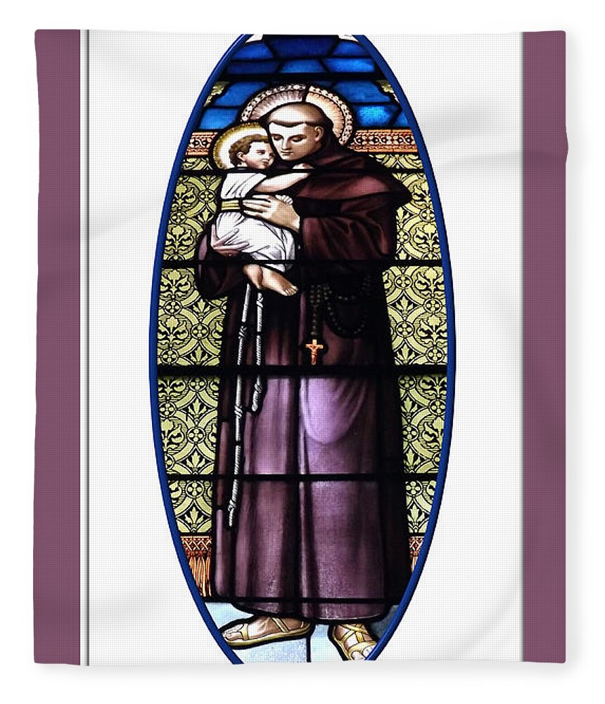 Saint Anthony Fleece Blanket featuring the photograph Saint Anthony of Padua Stained Glass Window by Rose Santuci-Sofranko