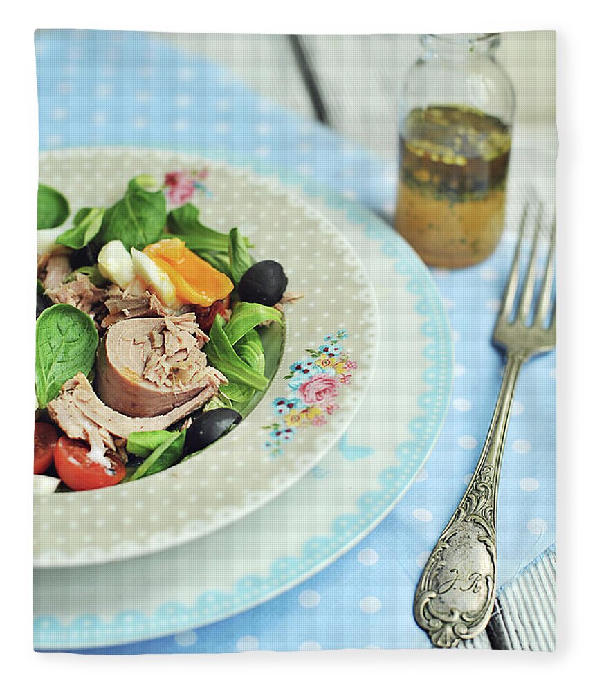 Salad Nicoise Fleece Blanket featuring the photograph Salad Nicoise by = Blue Spoon =