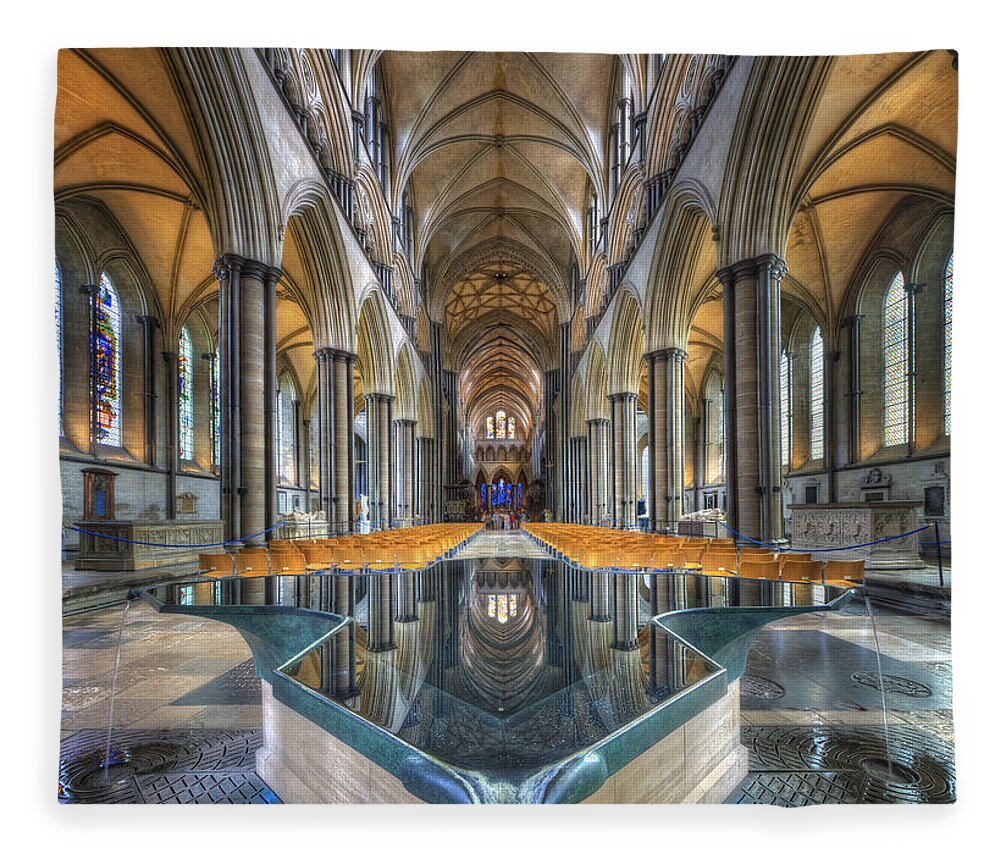 Hdr Fleece Blanket featuring the photograph Salisbury Cathedral by Yhun Suarez