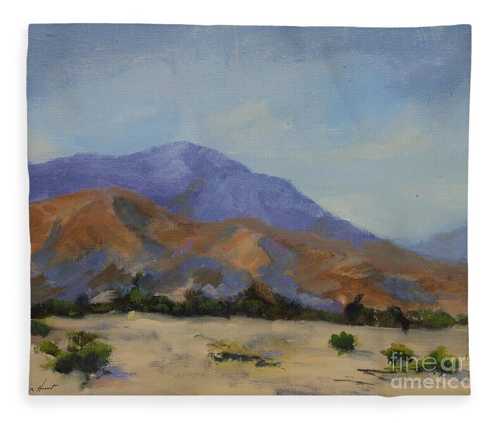 San Gorgonio Pass Fleece Blanket featuring the painting Mt San Jacinta at Sunrise by Maria Hunt