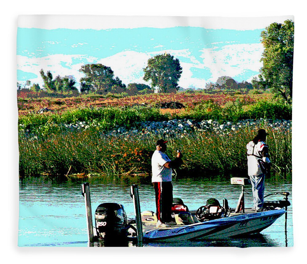 Sacramento River Fleece Blanket featuring the photograph San Joaquin River Fish'n by Joseph Coulombe