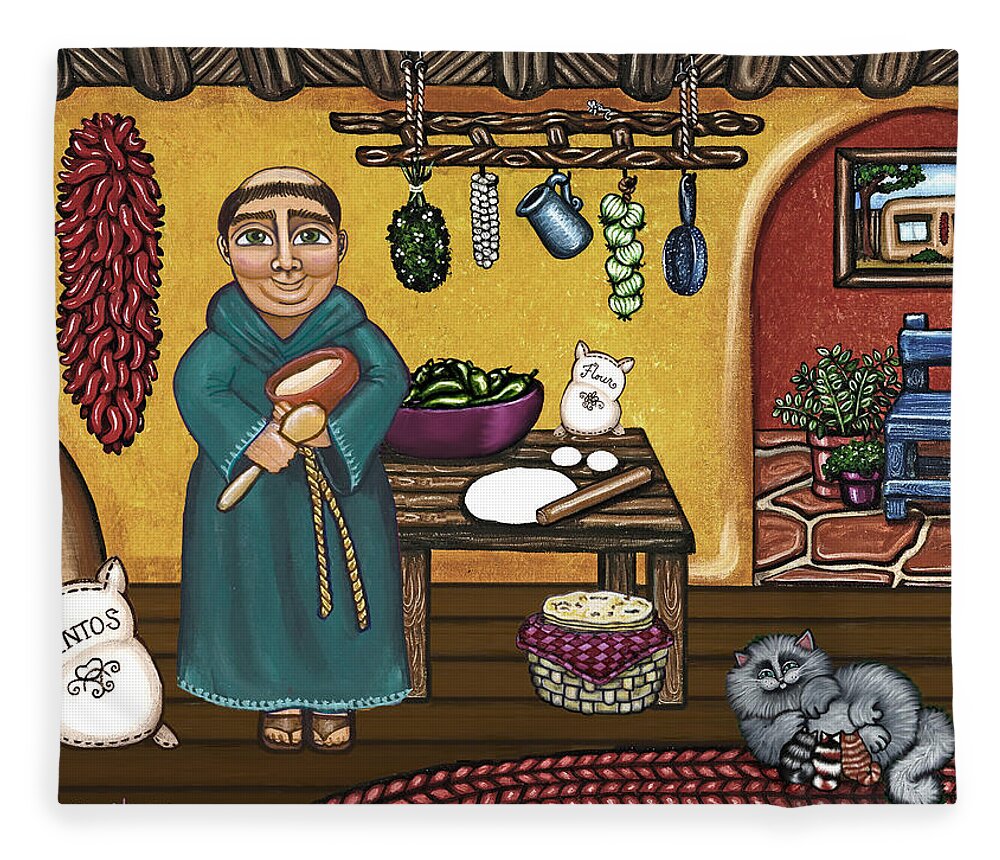 San Pascual Fleece Blanket featuring the painting San Pascuals Kitchen by Victoria De Almeida