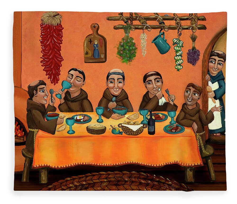 Hispanic Art Fleece Blanket featuring the painting San Pascuals Table by Victoria De Almeida