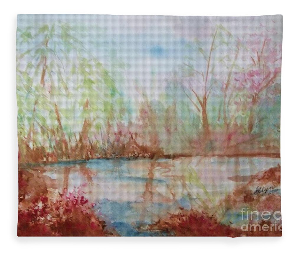 Landscape Fleece Blanket featuring the painting Sanctuary by Ellen Levinson