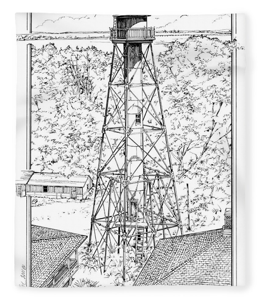 Sanibel Island Lighthouse Fleece Blanket featuring the drawing Sanibel Island Light by Ira Shander