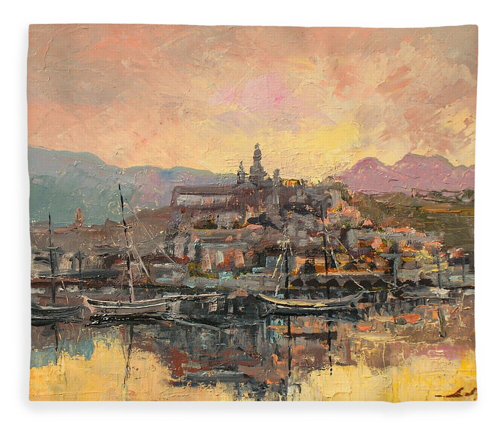 Harbour Fleece Blanket featuring the painting Sanremo by Luke Karcz