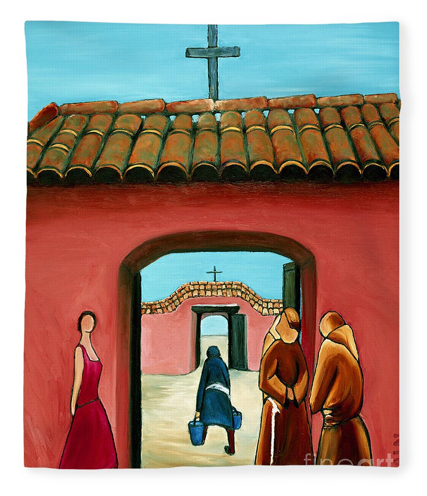 Santa Fe New Mexico Fleece Blanket featuring the painting Santa Fe Church by William Cain