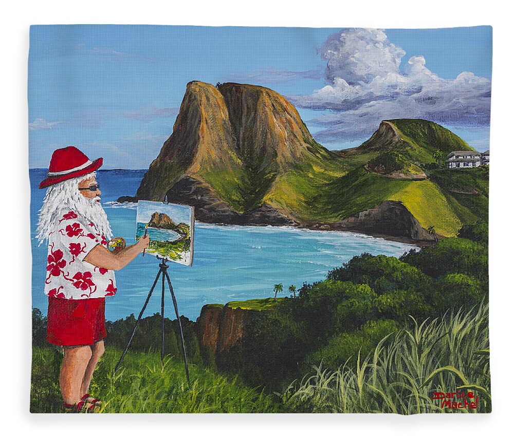 Seascape Fleece Blanket featuring the painting Santa in Kahakuloa Maui by Darice Machel McGuire