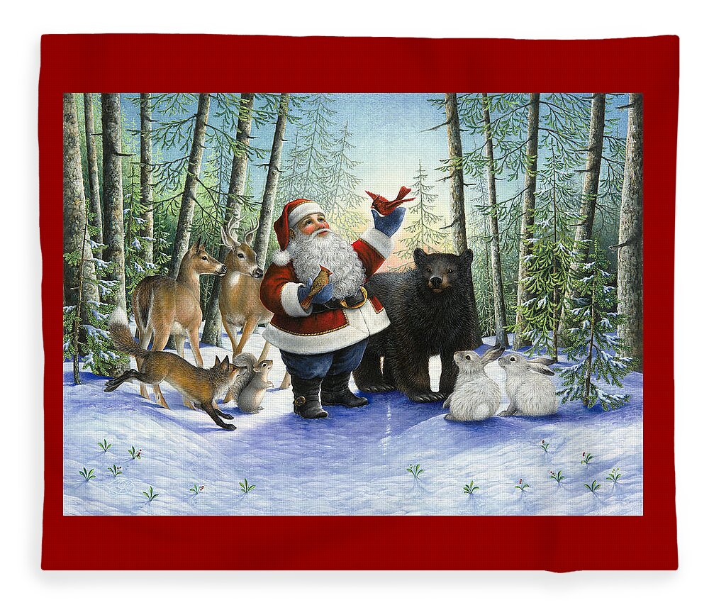 Santa Claus Fleece Blanket featuring the painting Santa's Christmas Morning by Lynn Bywaters