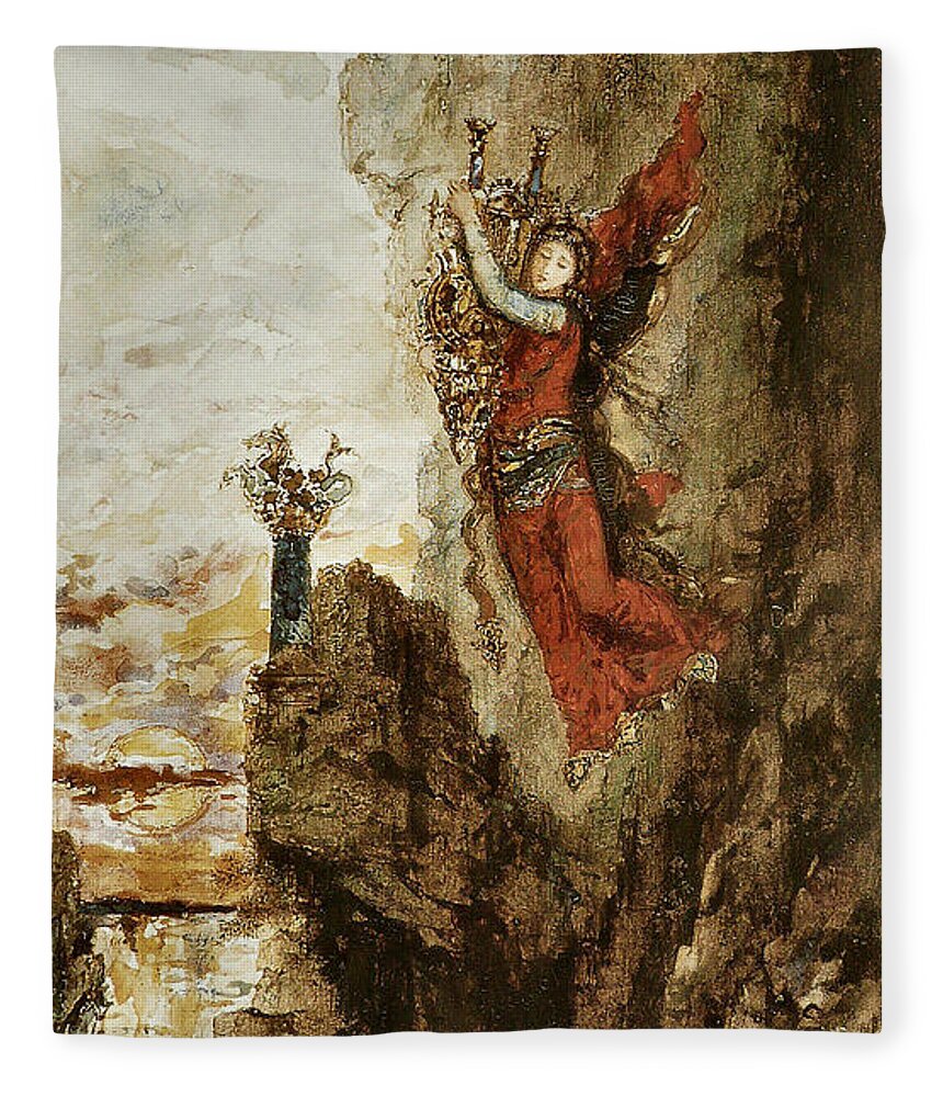 Gustave Moreau Fleece Blanket featuring the painting Sappho in Lefkada by Gustave Moreau