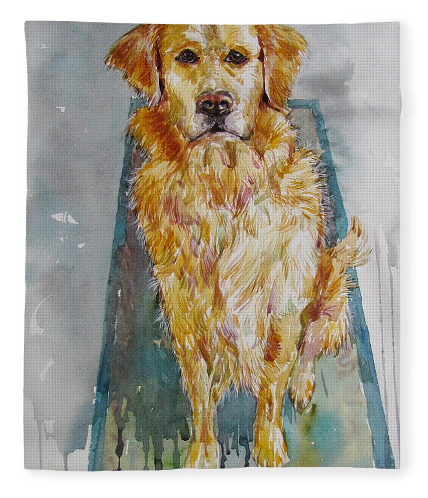 Golden Retriever Fleece Blanket featuring the painting Sasha by Jyotika Shroff