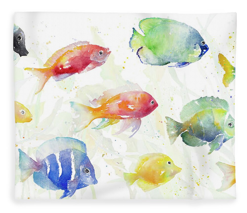 School Fleece Blanket featuring the painting School Of Tropical Fish by Lanie Loreth