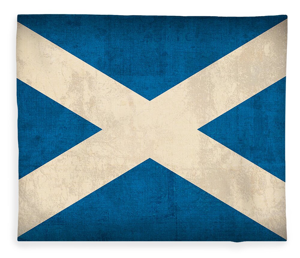 Scotland Flag Vintage Distressed Finish Fleece Blanket featuring the mixed media Scotland Flag Vintage Distressed Finish by Design Turnpike