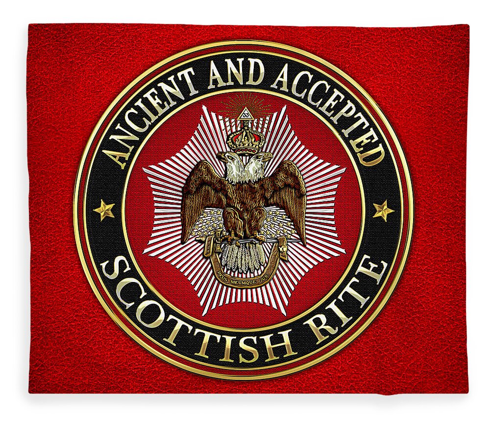 'scottish Rite' Collection By Serge Averbukh Fleece Blanket featuring the digital art Scottish Rite Double-headed Eagle on Red Leather by Serge Averbukh
