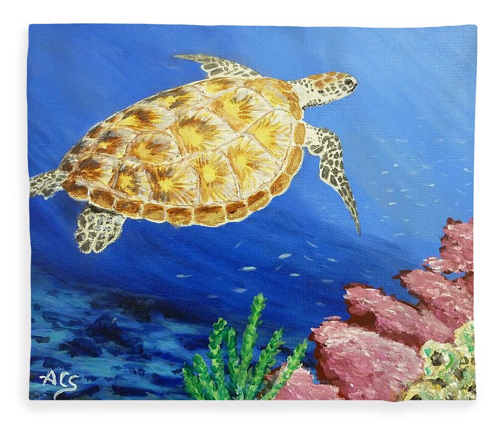 Sea Turtle Fleece Blanket featuring the painting Sea Turtle by Amelie Simmons