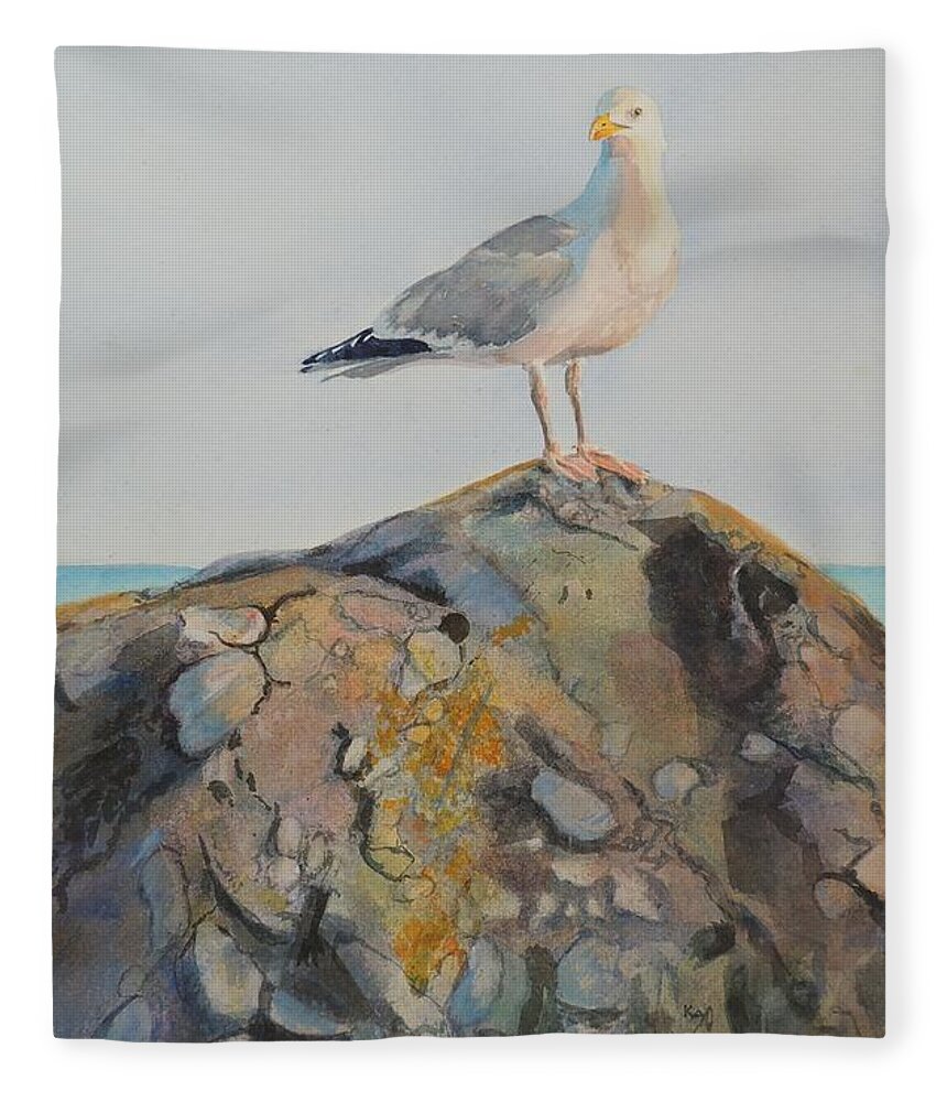 Brenton Point Fleece Blanket featuring the painting Herring Seagull Brenton Point Newport RI by Patty Kay Hall