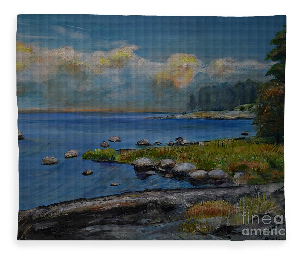 Raija Merila Fleece Blanket featuring the painting Seascape from Hamina 2 by Raija Merila