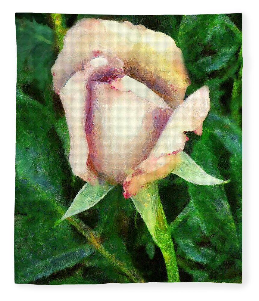 Rose Fleece Blanket featuring the painting Seashell Rose by RC DeWinter