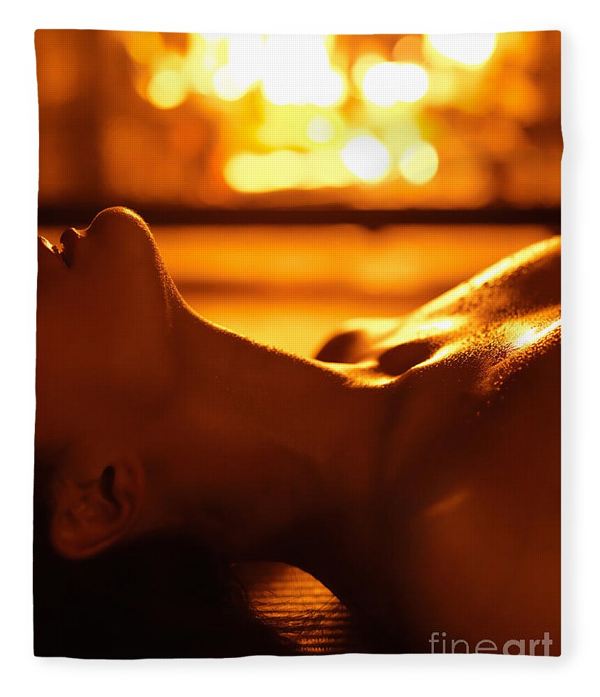 Erotic Fleece Blanket featuring the photograph Sensual photo of Naked Woman in Front of Fireplace by Maxim Images Exquisite Prints