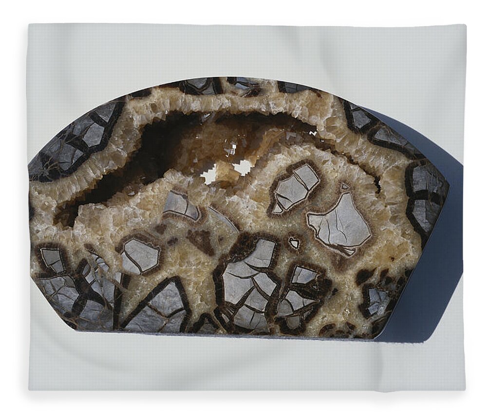 Calcite Crystals Fleece Blanket featuring the photograph Septarian Concretion by A.b. Joyce