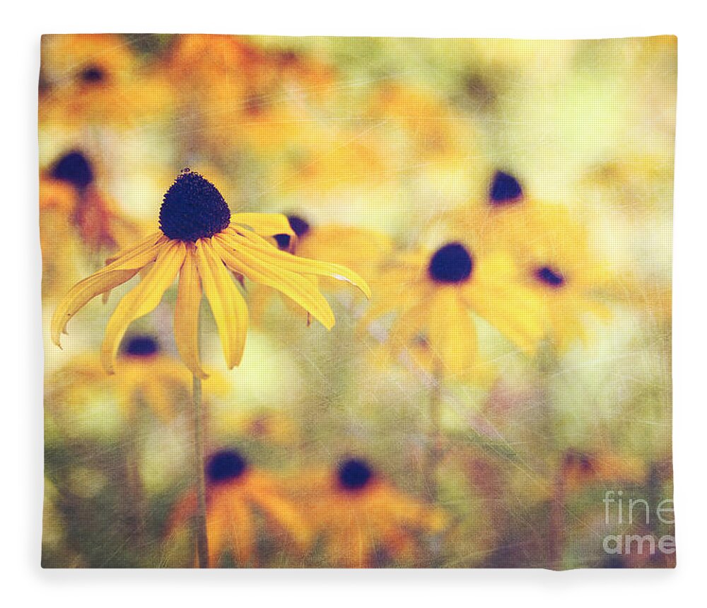 Yellow Fleece Blanket featuring the photograph September afternoon - yellow Rudbeckia flowers by Sylvia Cook