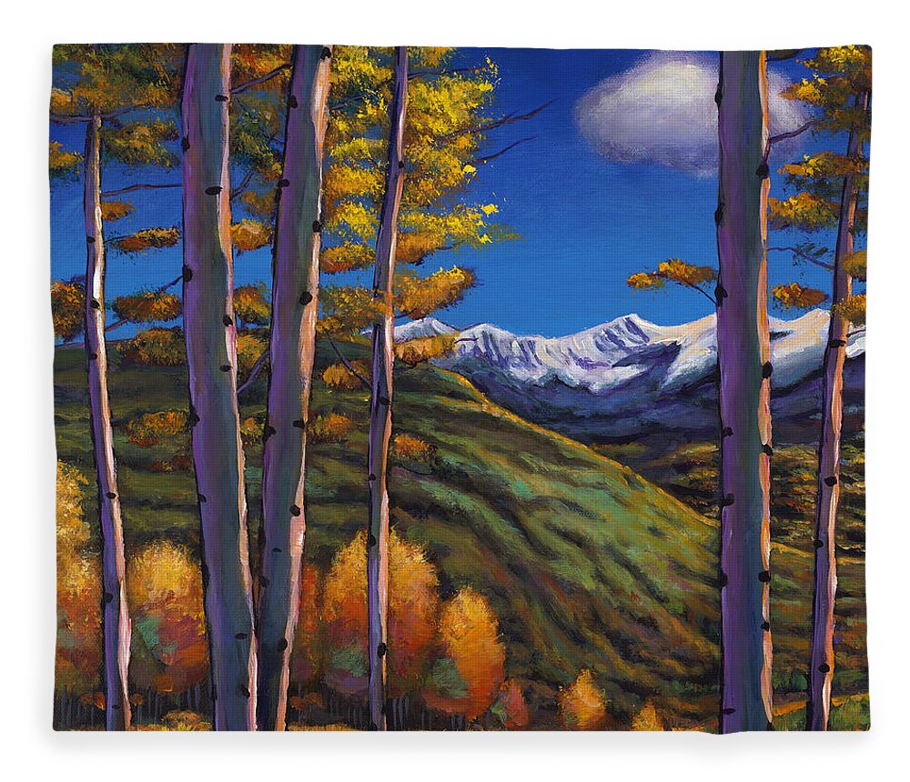 Autumn Aspen Fleece Blanket featuring the painting Serenity by Johnathan Harris