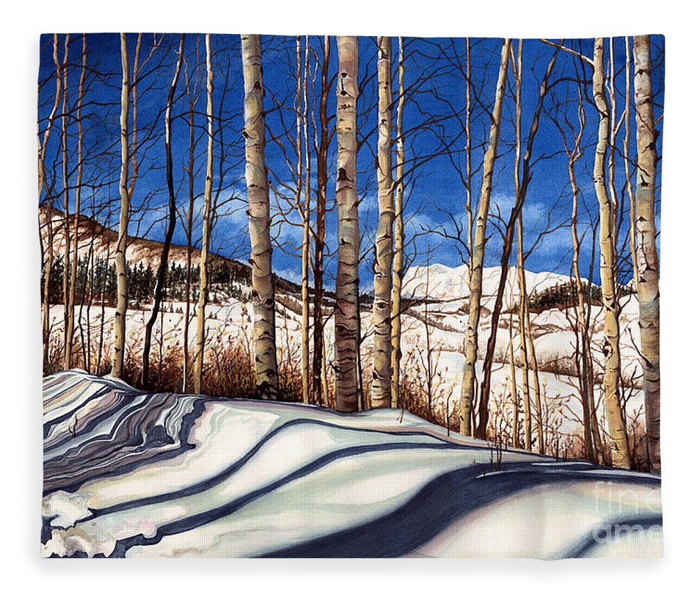 Ski Colorado Fleece Blanket featuring the painting Shadow Dance by Barbara Jewell