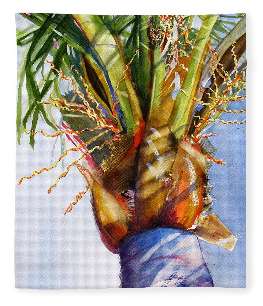 Palm Fleece Blanket featuring the painting Shady Palm Tree by Carlin Blahnik CarlinArtWatercolor