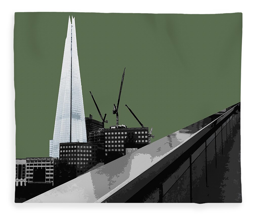 Gherkin Fleece Blanket featuring the mixed media Shard - Olive GREEN #2 by BFA Prints