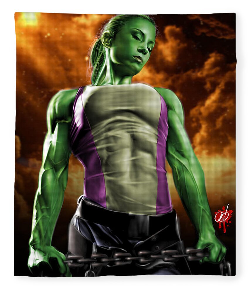 She Fleece Blanket featuring the painting She-Hulk 2 by Pete Tapang