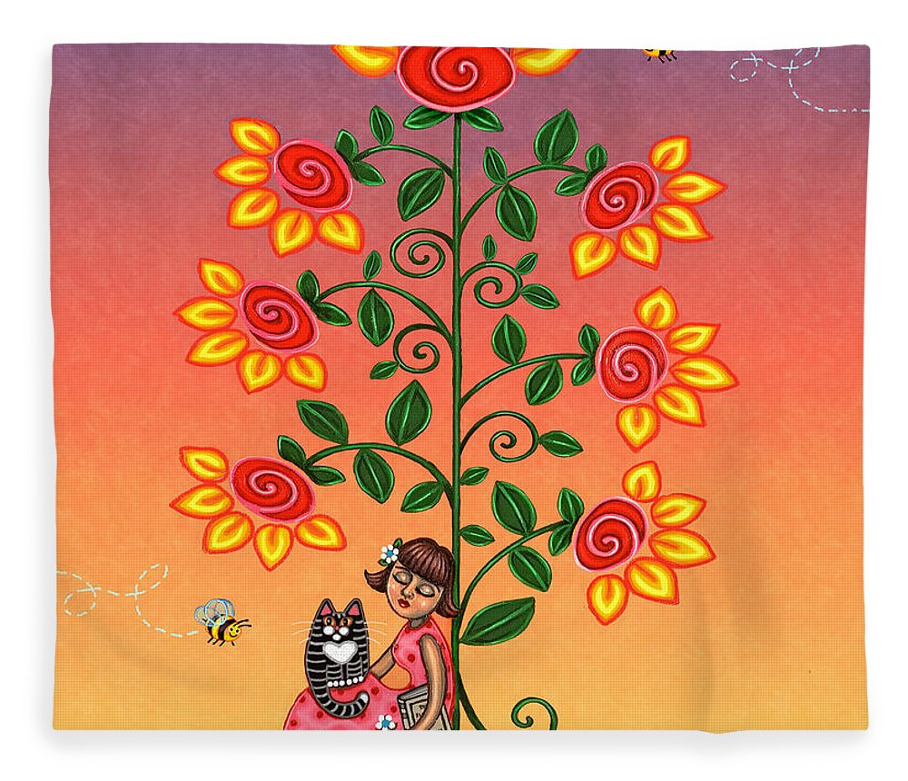 Folk Art Fleece Blanket featuring the painting She Is Life Barnes and Noble by Victoria De Almeida