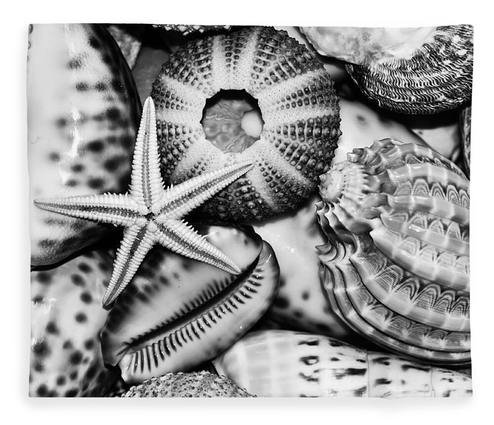 Shellscape In Monochrome Fleece Blanket featuring the photograph Shellscape in Monochrome by Kaye Menner