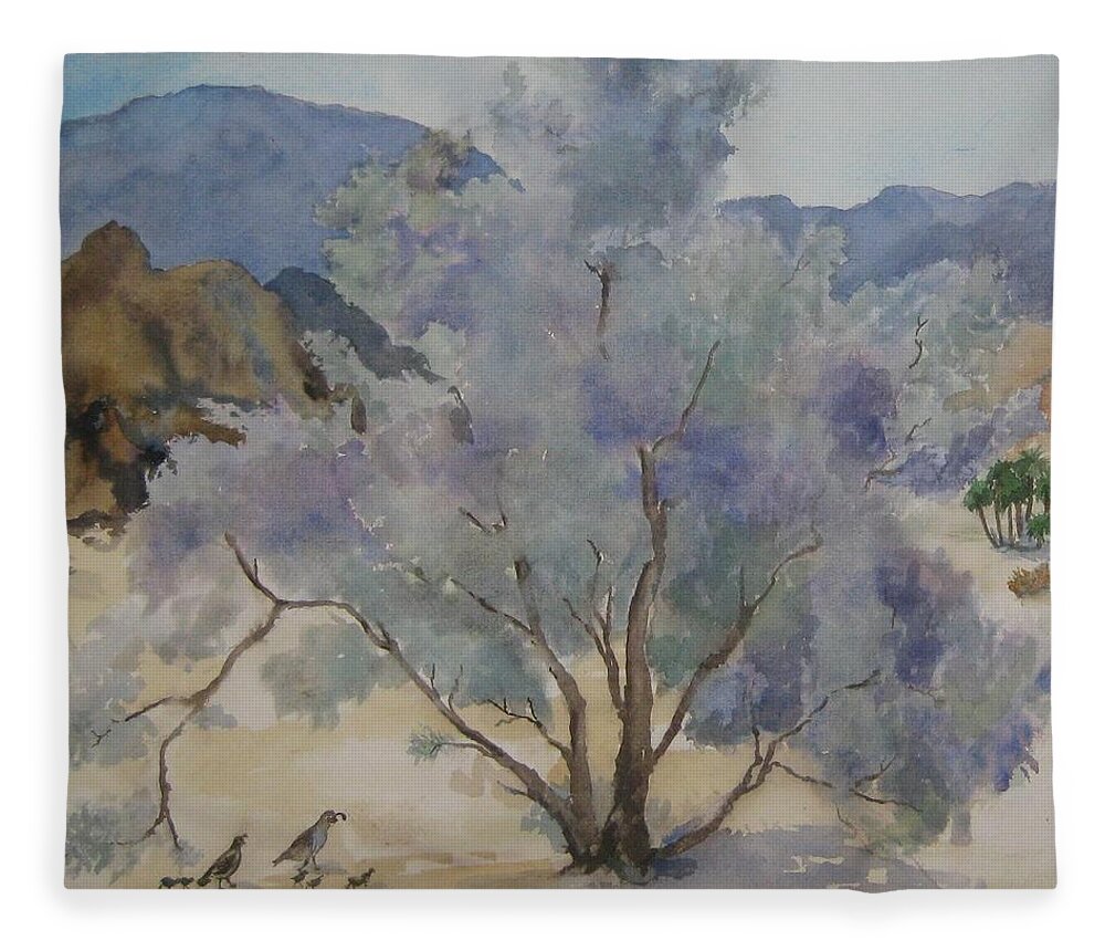 Smoketree Fleece Blanket featuring the painting Smoketree in Bloom by Maria Hunt