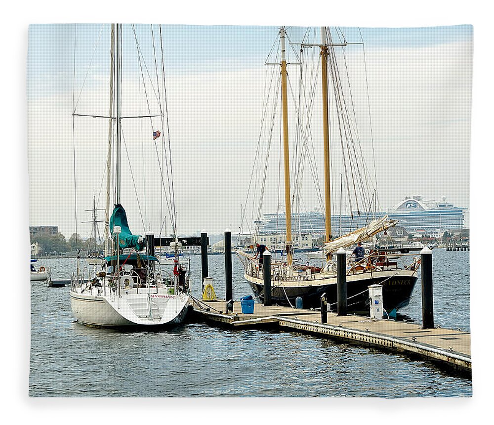 Newport Fleece Blanket featuring the photograph Ships in Newport Harbor by Mitchell R Grosky