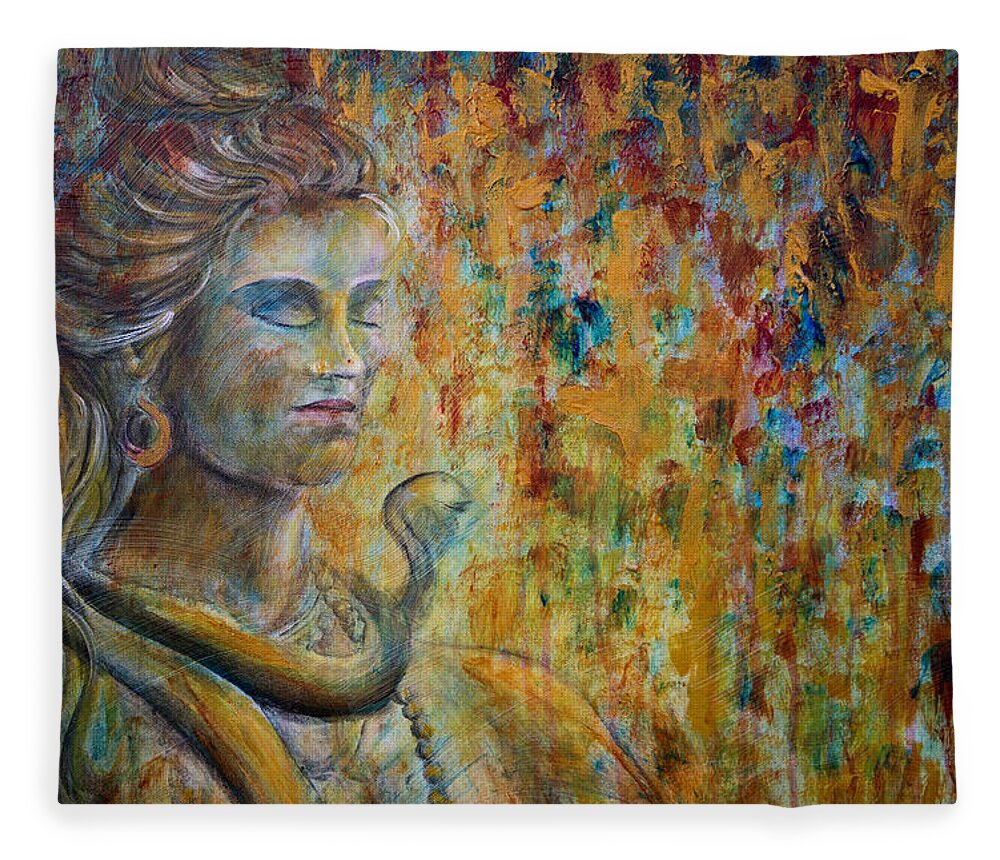 Meditation Fleece Blanket featuring the painting Shiva 2 - close by Nik Helbig