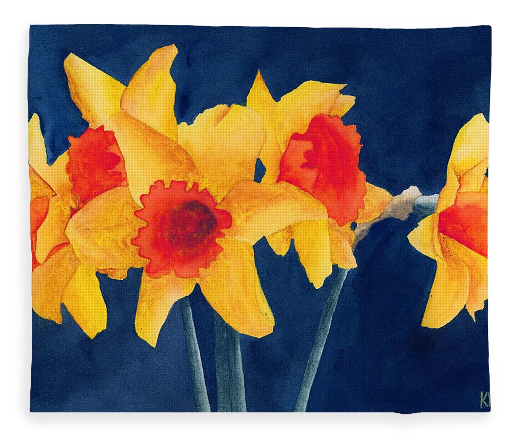 Watercolor Fleece Blanket featuring the painting Shy by Ken Powers