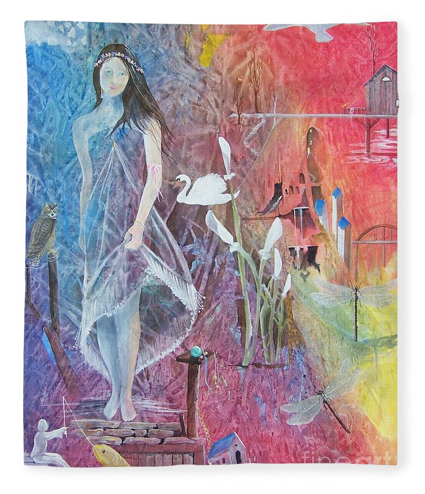 Girl Fleece Blanket featuring the painting Sian Nia by Jackie Mueller-Jones