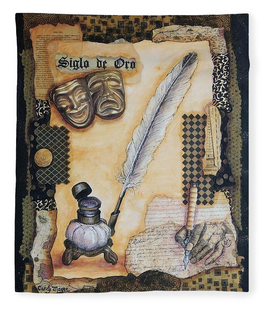 Collage Fleece Blanket featuring the mixed media Siglo de Oro by Candy Mayer