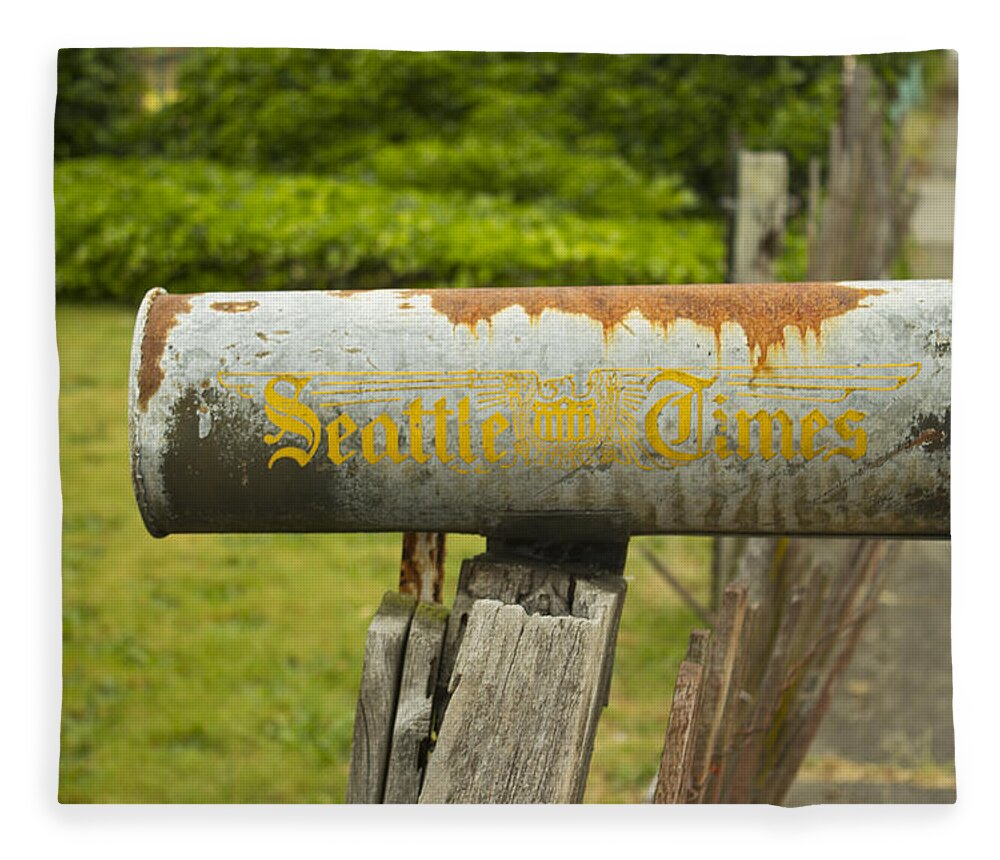 Newspaper Holder Fleece Blanket featuring the photograph Sign of the Times Seattle Times by Cathy Anderson