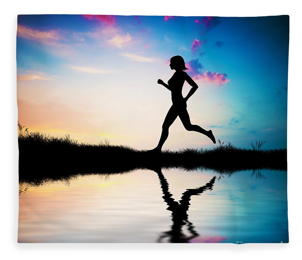 Fit Fleece Blanket featuring the photograph Silhouette of woman running at sunset by Michal Bednarek