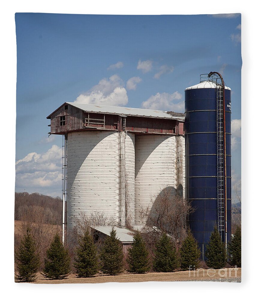 Old Silos Fleece Blanket featuring the photograph Silo House with a View - color by Carol Lynn Coronios