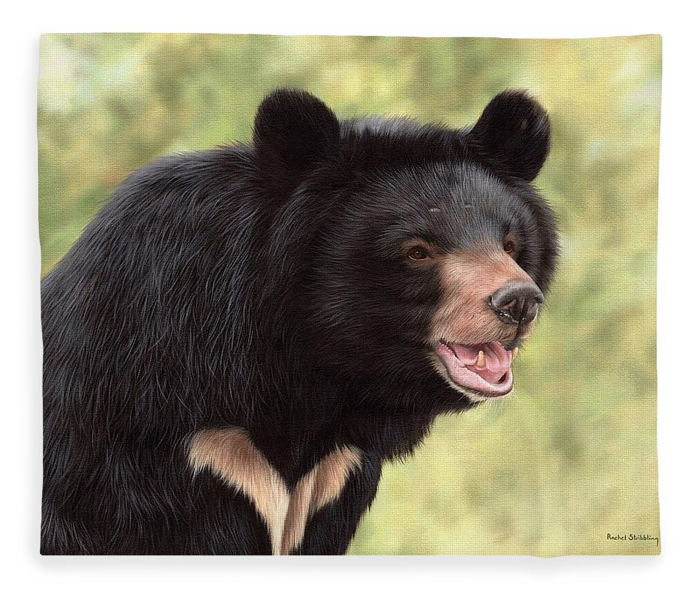Moon Bear Fleece Blanket featuring the painting Simba Moon Bear - In support of Animals Asia by Rachel Stribbling