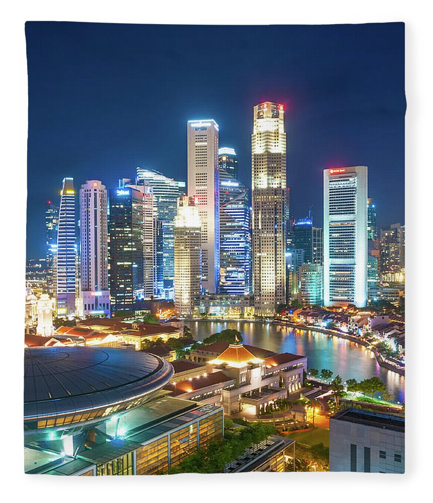 Panoramic Fleece Blanket featuring the photograph Singapore At Dusk by Primeimages