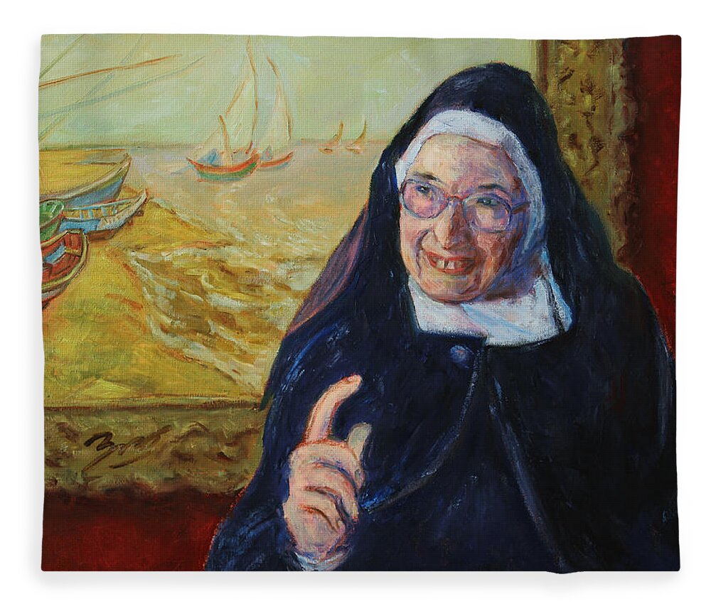 Sister Wendy Fleece Blanket featuring the painting Sister Wendy by Xueling Zou